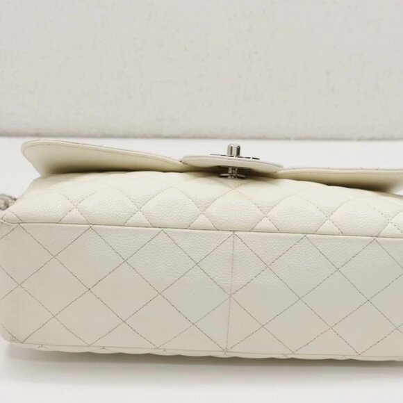 Chanel White Vintage Classic Single Flap Bag Quilted Caviar Jumbo - Picture 8 of 14